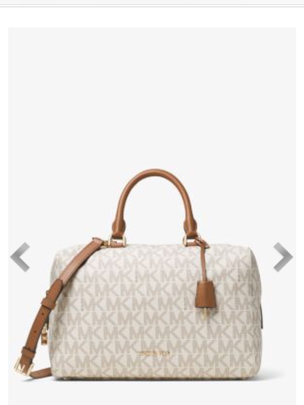 MICHAEL Michael Kors Cream Signature Logo Satchel with Tan Trim